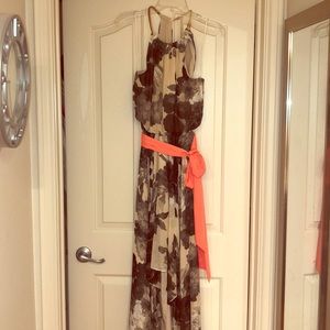 Eliza J hi-lo hem, halter floral neck dress